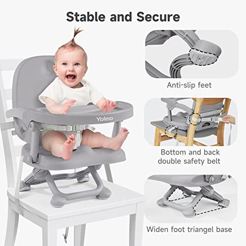 Image of YOLEO Baby High Chair Booster Seat for Dining Table, Foldable High Chairs with Adjustable Heights, Travel Booster Seat with Removable Tray