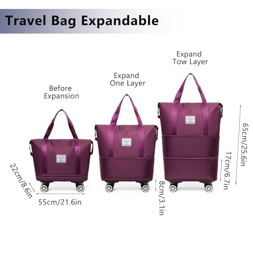 Carry on Bag with Wheels, Foldie Travel Bag Expandable, Weekender Bags for Women, Garment Bags for Travel, Duffel Bag for Workout, Business & Overnight Trips(Purple)3