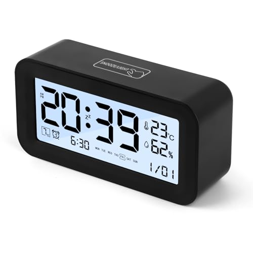 Despertador Digital LCD con indicador de Temperatura, función Snooze, Doble Alarma, Control de luz, 12/24H para Dormitorio, hogar, Oficina