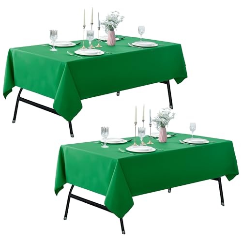 Image of 2-Pack 60x144 inch Forest Green Table Cloths, Solid Stain and Wrinkle Resistant Oblong Tablecloth, Premium Plain Weave Polyester Fabric Rectangle Table Linen Covers for Hotel, Banquet