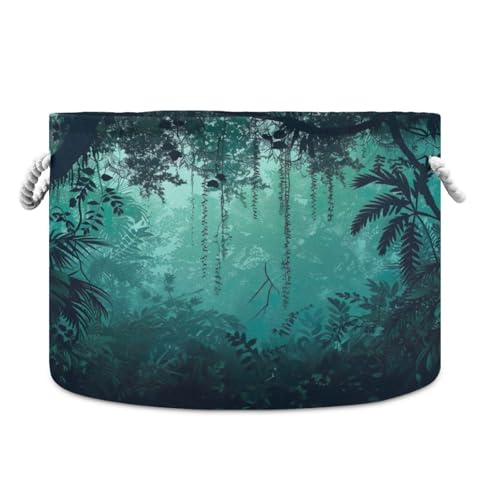 Jihqo Dense Jungle Forest Storage Basket Cotton Rope Baskets for Closet Fabric Laundry Baskets with Handle for Toy Home Office Room Organizer
