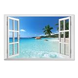 ❤ 【FÁCIL DE APLICAR】: Vinilo ventana Simplemente despegue y pegue, este adhesivo de pared de playa al atardecer se adherirá a cualquier superficie lisa, plana y seca, incluidos espejos, ventanas, muebles, azulejos y más. imágenes para ventana de carnaval Se puede quitar sin dañar la pared. Los pasos son sencillos, como pintar, pero sin dañar las paredes.