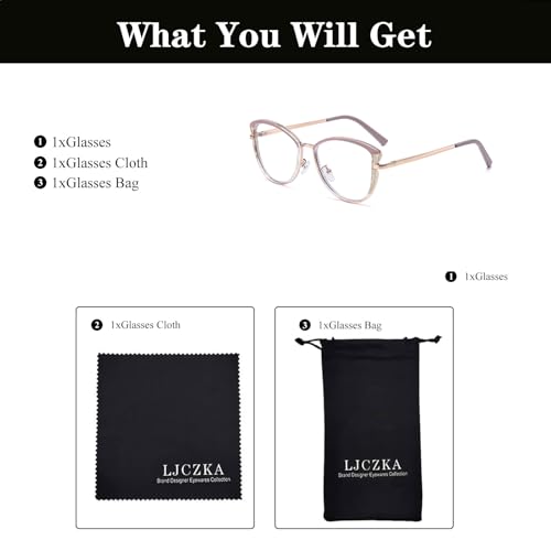 Image of LJCZKA Blue Light Blocking Glasses for Women Cat Eye Computer Gaming Eyeglasses Cateye Metal Frame Anti Eyestrain Clear Lens