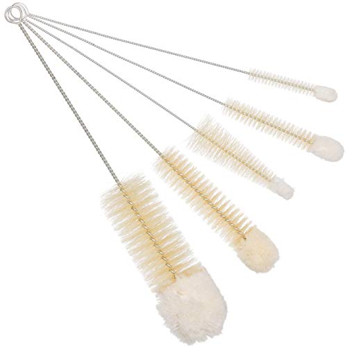 Image of REDECKER Wool Tip Bottle Cleaning Brush Set with Pig Hair Bristles and Wire Handles, Set of 5, Various Sizes, Made in Germany - Bottle Cleaner Brush - Bottle Brush Soft Tip