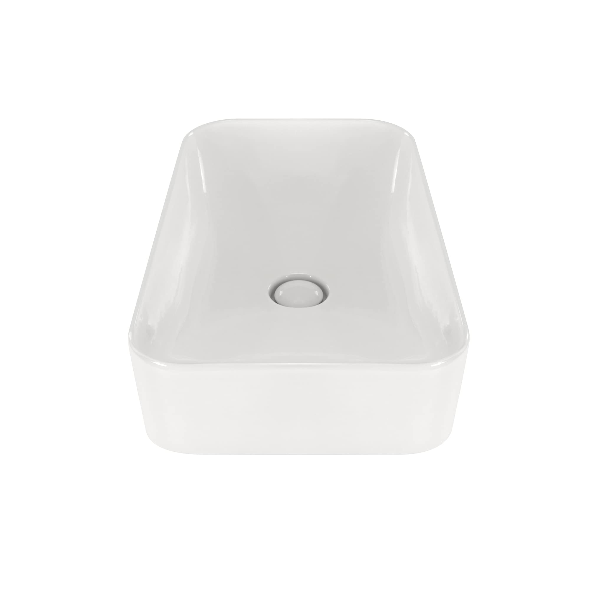 Lavabo sobre Encimera Rectangular en Ceramica Brillante CHIENTI | 60x35x13.5 cm | Incluye Tapon "Pop Up" con Valvula de Desague Click Clack | Sin Taladro Grifo | Color Blanco