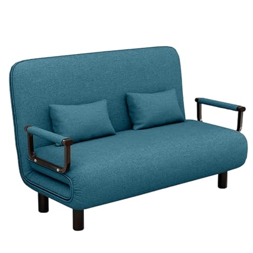 Fabulcozy Chauffeuse Canapé-lit Fauteuil Convertible Grand Confort Coussin Accoudoirs Métal 116L x 65I x 85H cm(Bleu)
