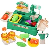 Fregadero de Juguete de Cocina,Circulación Automática del Agua,Incluye Accesorios de Comida de Juguete,Regalo de ImitacióN para NiñOs,Juegos de rol para NiñOs,Apto Para Niños y Niñas a Partir de 3 año