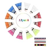 Badminton Bälle 12 Stück, Nylon Federball, Federbälle Badminton Balls, Training Shuttlecocks, Badmintonbälle mit Hoher Stabilität, mit 3 Stirnband, für Training, Unterhaltung, Kinder, Anfänger