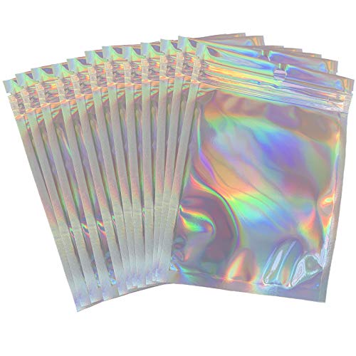 100Pack Holographic Foil Pouch Bags Flat Ziplock Bag Mylar Bags Resealable Aluminum Foil Bags Rainbow Smell-proof Bags for Food Storage Candy Lip Gloss Party Favor(Holographic,4x6 inch)