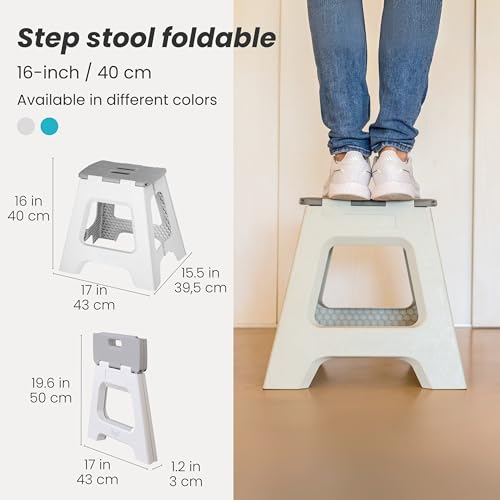 Image of Vigar Compact Foldable Step Stool for Adults 16-Inch Gray | Lightweight, Non-Slip Folding Design, Supports up to 330 Pound, Compact Profile, Gray Finish