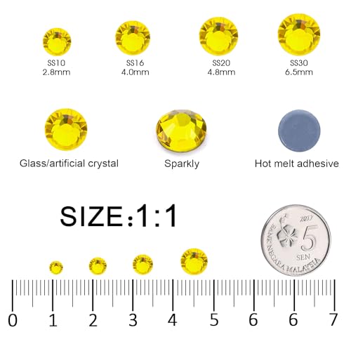 Image of Hotfix Rhinestones Bulk, 2880PCS Citrine Hot Fix Rhinestones for Clothes DIY Decoration Crafts, Citrine, SS30, 6.3-6.5mm