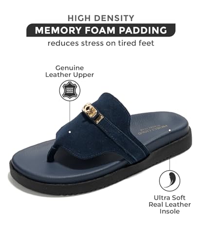Image of Project Cloud Genuine Leather Womens Sandals - Memory Foam Summer Sandals for Women 2025 - Slip on Slides for Women, Non Slip Womens Slides (Vita, NAVY, 12)