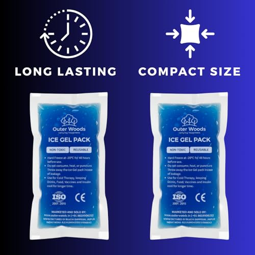 Image of Reusable Ice Gel Packs for Cooler Bags, Breast Milk & Pain Relief - Non-Toxic Leak-Proof Cold Gel Pads for Picnic, Travel, Vaccine, Insulin, Food & Drinks - Hard Freeze Long Lasting Blue
