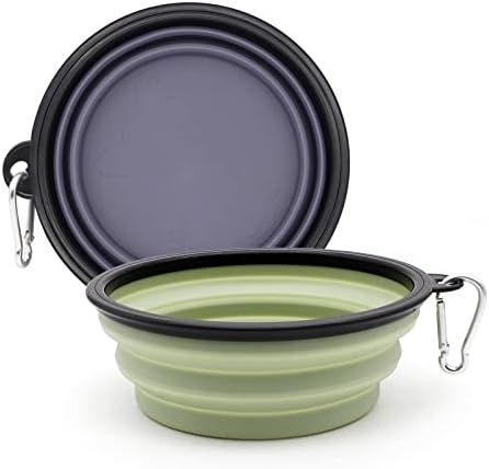 COLLAPSIBLE Dog Cat Bowls 2 Pack Travel Dog Bowls Portable Pet Water Bowl Dog Cat Food Feeder Walking Hiking Camping Bowl for Small Medium Large Dogs (Small, Haze Purple & Mint Green)