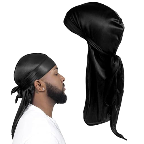 YHQZ 1 pieza de durag sedoso, trapos de seda de alta calidad para hombres y mujeres, durag de satén sedoso, gorro pirata transpirable de satén sin arrugas, Durag de cola larga para mujeres y hombres,