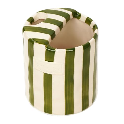 Taza de Cerámica Rayada Verde con Orificio para Sorbo miniatura 1