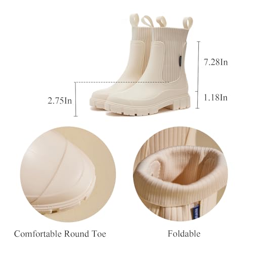 Women's Waterproof Lug Sole Chelsea Ankle Boots fashion slip-on Platform Chunky Heel Combat booties Casual Comfortable non-slip outdoor work Rain shoes Boots3