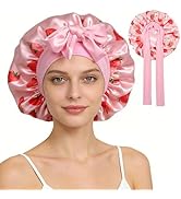 fistmta Satin Silk Bonnet for Sleeping Women, Double Layer Sleep Cap Head Wrap with Soft Tie Elas...