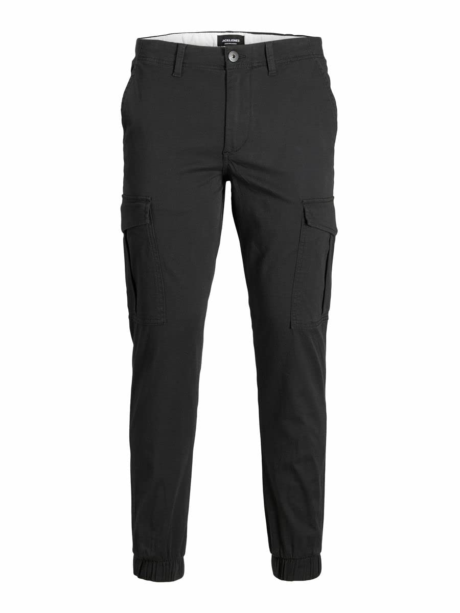 JACK & JONESMen's JJMarco Cargo Jogger Sweatpants Cuffed Track Bottom Slim fit Black 32W / 30L