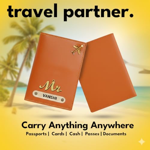 Image of Personalised Name & Charm Leather Passport Cover (TanBrown) | Customised Gifts for Men Women