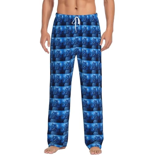 Pantalon de pyjama homme imprimé ananas bleu en coton doux