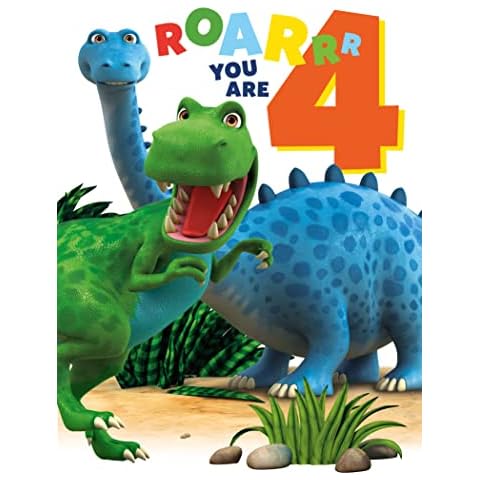Dinosaur Roar Age 4 Birthday Card Cover