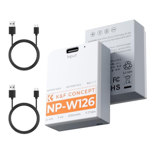 K&F CONCEPT 2-Pack NP-W126 Battery USB C NP-W126S XT30III Battery Compatible with Fujifilm X100vi X100V XM5 XE5 XT30II XT30 X Half XS10 XT20 XE4 A5 Cameras