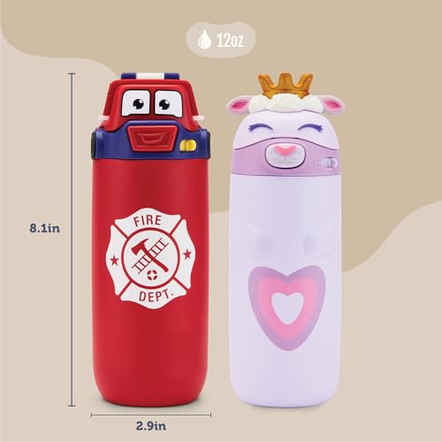 Ello Ellies Botella de Agua para Niños de Acero Inoxidable 12oz a Prueba de Fugas, Color Firetruck miniatura 3