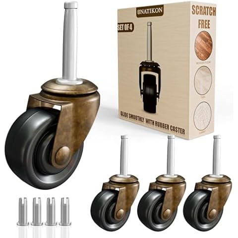 NATIKON Antique Brass Casters with Rubber Wheels Cover