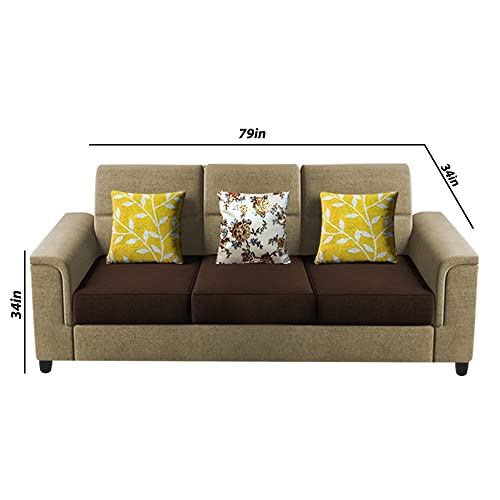 Image of Casaliving Nancy 3 Seater Sofa Set for Living Room | Colour - Cream Brown