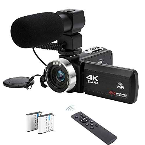 Best Seller VETEK 4K Video Camera Camcorder, 48MP 18X Digital Zoom Camera for YouTube, WiFi IR Night Vision 3.0 inch Touch Screen Vlog Camera, with External Microphone, Lens Hood, Stabilizer, Fill Light