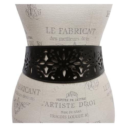Leather Corset Belt with Floral Cutout - Lace-Up Front or Back Styling3