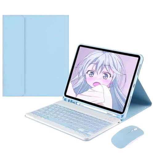 Coque clavier amovible bleu ciel pour Galaxy Tab S9 FE avec souris ergonomique
