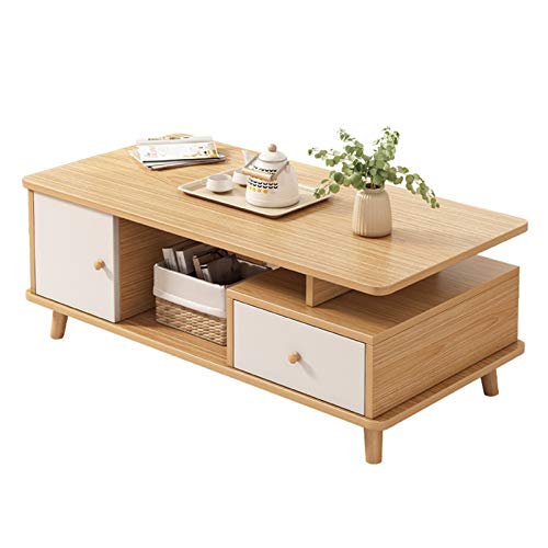 センターテーブル リビングテーブル 収納付き 座卓 スチール製 シンプルな無垢材の脚 引き出しとオープン収納付き 北欧 おしゃれ シンプル 組み立て簡単 省スペース 頑丈 耐久性 居間用 オフィス リビング Tasydi (100X48X45CM,A)