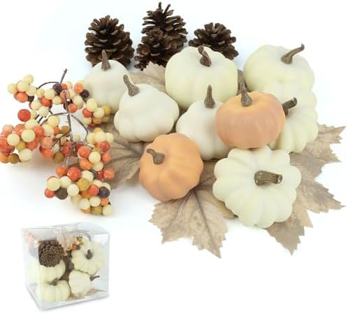 17 PCS Kit Artificial Pumpkins Decorations - Plastic Pumpkins for...