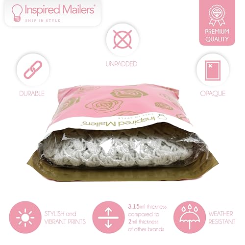 Image of Inspired Mailers - Poly Mailers 10x13-100 Pack - Gold Roses Deluxe - Shipping Bags for Clothing - Mailing Envelopes 10x13 - Shipping Envelopes - Packaging Bags