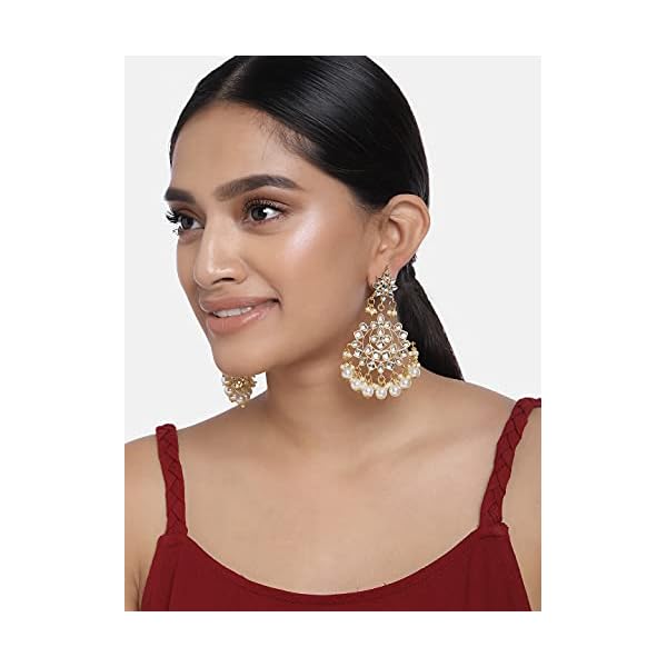 I Jewels Zinc Zinc Alloy Kundan Stones & Pearl Earrings For Women & Girls (White) - Image 4