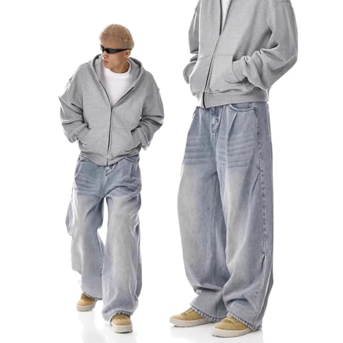 Men's Baggy Jeans Y2K Mid Rise Wide Leg Skater Denim Pants Vintage 90s Hip Hop Jeans Loose Fit Casual for Men Teen Boys3