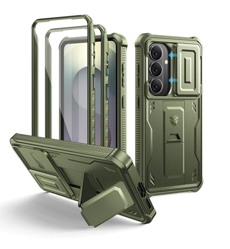 Image of Dexnor for Samsung Galaxy S26 Case with Upgraded Slide Camera Cover & 2 Front Frames & Built-in Screen Protector & Kickstand, Heavy-Duty Rugged Case Full-Body Protective Cover(2026),6.3 inch,Army Green