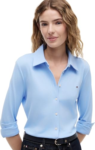 Tommy Hilfiger Damen Hemd 1985 Slim mit Spitzkragen, Blau (Vessel Blue), XXS – Ansicht 3