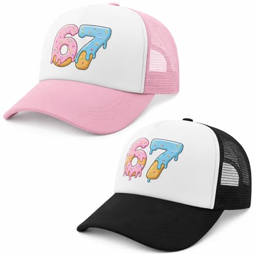 67 Hat Black and Pink, Playful Baseball Cap for Casual