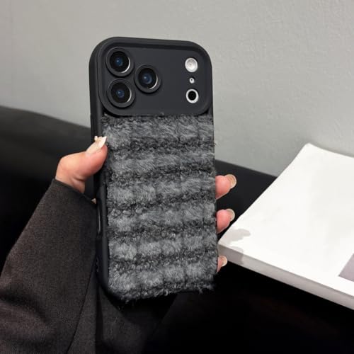 Bracelet de perles pour coque iPhone 16 Pro Max peluche noire