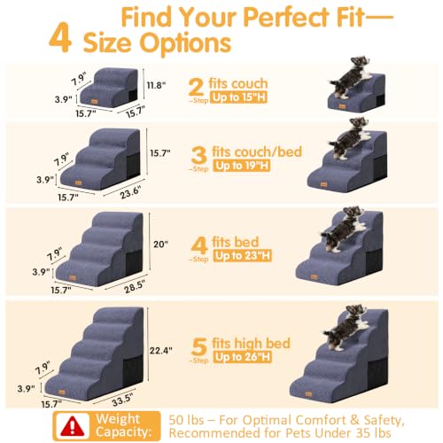 Image of Topmart High Density Foam Dog Steps 5 Tiers, Extra Wide Deep Pet Steps | Non-Slip Dog Stairs Ramp for Bed, Soft Foam Cat Ladder,Best for Older Injured, Older Pets, Cats with Joint Pain