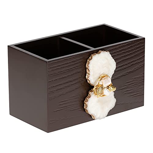 Image of COCKTAIL Fancy Wooden MDF Spoon Holder, Cutlery Stand for Dining Table, Chammach Stand, Multifunctional organizer Stand for Kitchen, Tableware Storage Box, 2 Section, Brown (M-Agate)