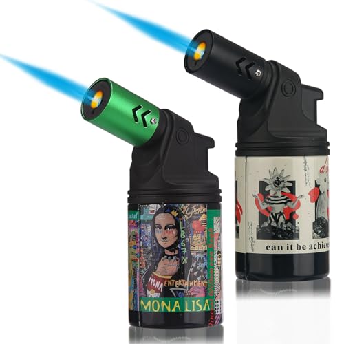 HONEST Two Pack Torch Lighter Single Power Jet Flame Butane Lighters Refillable Adjustable Gas Lighter Windproof Lighters Candle BBQ Grill Camping Shipped Without Gas (Black&Green)