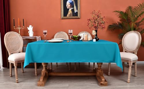 MEANMOY Teal 210 GSM Water & Stain Resistant Rectangle Tablecloth for 4 Foot Table - Solid 52 x 70 Inch Turquoise Rectangular Table Cloth in Wrinkle Free Washable Polyester Fabric for Party, Banquet by MEANMOY - Used condition - Image 6