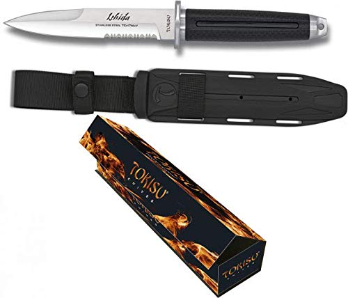 Tokisu Faca japonesa K25 Ishida lâmina 15 cm terminada por CNC, pega de borracha virola CNC para caça, camping, ao ar livre, sobrevivência 32381 suporte para garrafas de presente