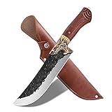 DRAGON RIOT Kitchen Chef Knife Outdoor Camping Knife with Leather Sheath Forged Cleaver Butcher...
