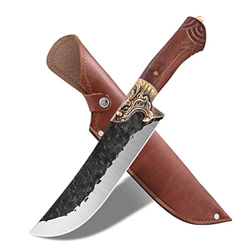 Kitchen Chef Knife Outdoor Camping Knife with Leather Sheath Forged Cleaver Butcher Boning Knives for Home Gift Collection BBQ