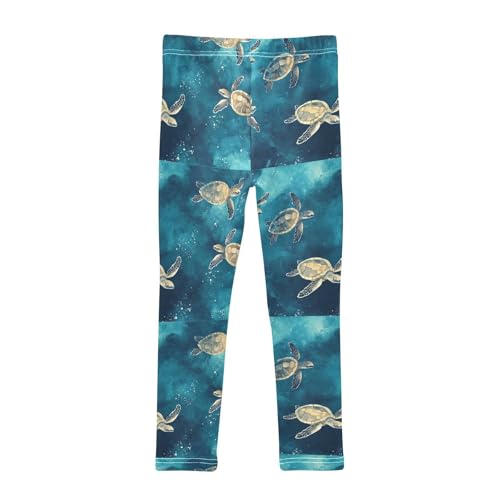 Watercolor Baby Blue Turtles Girls Leggings Kids Yoga Pants Dance Active Tights 4T2